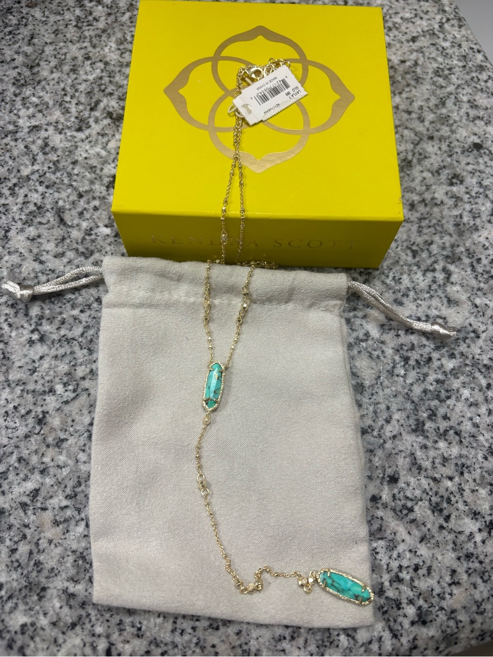 Kendra Scott Gold Turquoise Double Stone Lariat Necklace